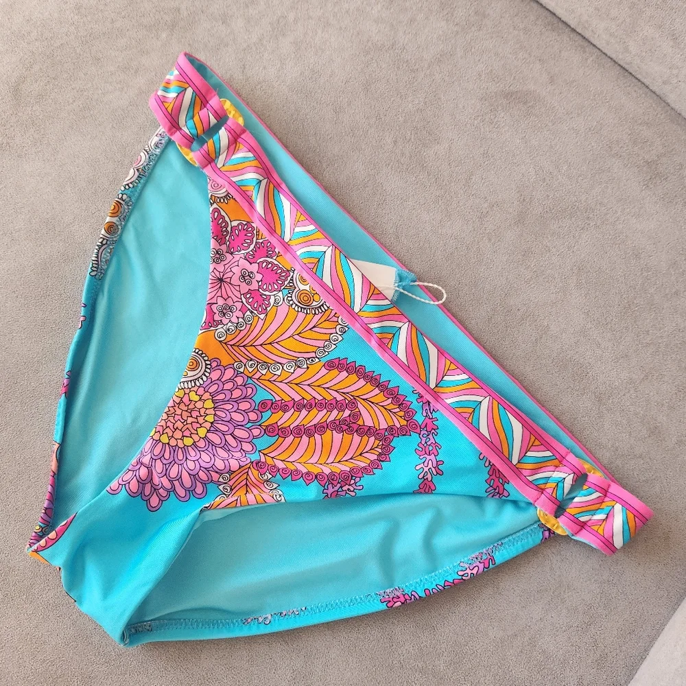 Trina Turk bikini bottom 10 Meilani turquoise pink floral cheeky boho new $88